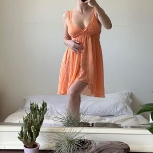 Summer 2000s Orange Babydoll Flowy Mini Dress